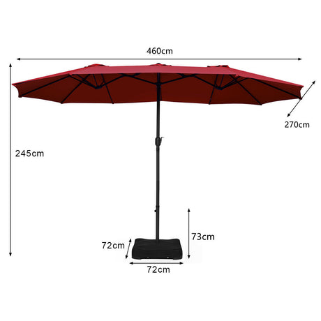15 Foot Extra Large Patio Double Sided Umbrella with Crank and Base-Burgundy