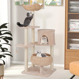 146cm Cattail Cat Tower with Sisal Scratching Posts Perch-Beige