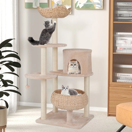 146cm Cattail Cat Tower with Sisal Scratching Posts Perch-Beige