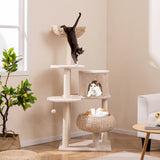 146cm Cattail Cat Tower with Sisal Scratching Posts Perch-Beige
