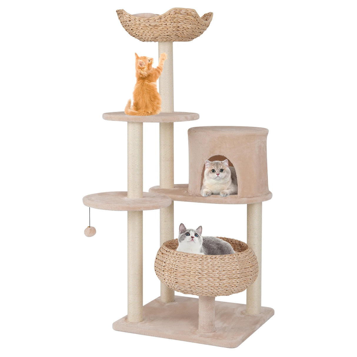 146cm Cattail Cat Tower with Sisal Scratching Posts Perch-Beige