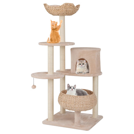 146cm Cattail Cat Tower with Sisal Scratching Posts Perch-Beige