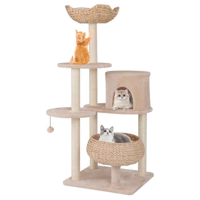 146cm Cattail Cat Tower with Sisal Scratching Posts Perch-Beige