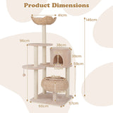 146cm Cattail Cat Tower with Sisal Scratching Posts Perch-Beige