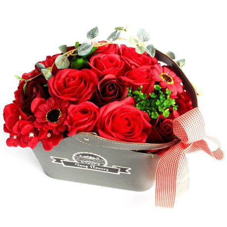 Basket Soap Flower Bouquet - Red