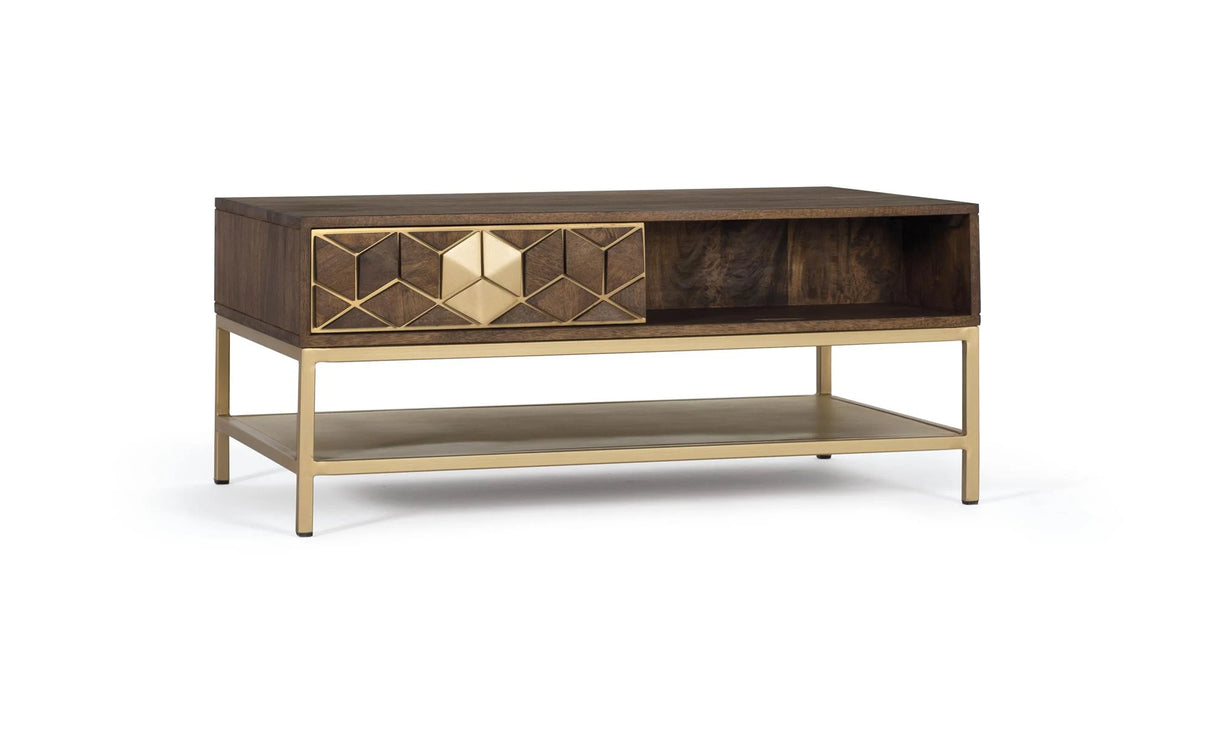 Giner and Colomer - Mango Wood & Metal Coffee Table With 2 Drawers & 2 Holes