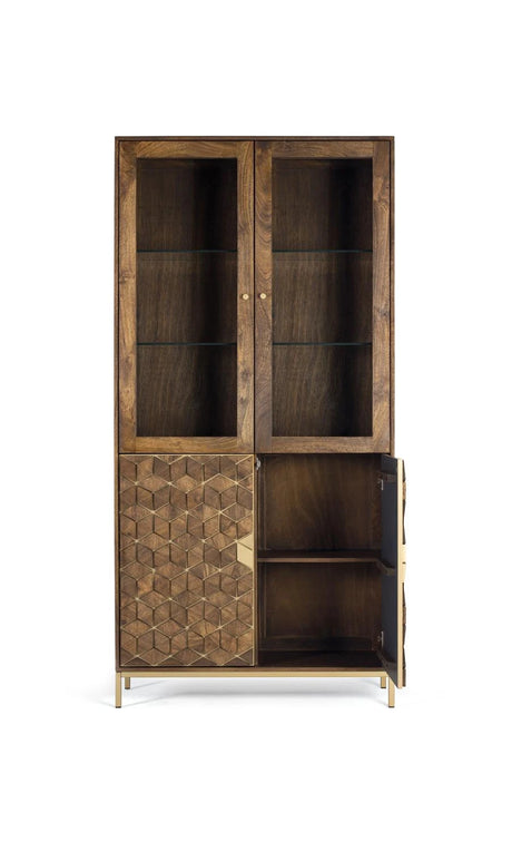 Giner and Colomer - Mango Wood & Metal Showcase With 2 Glass Doors & 2 Wooden Doors