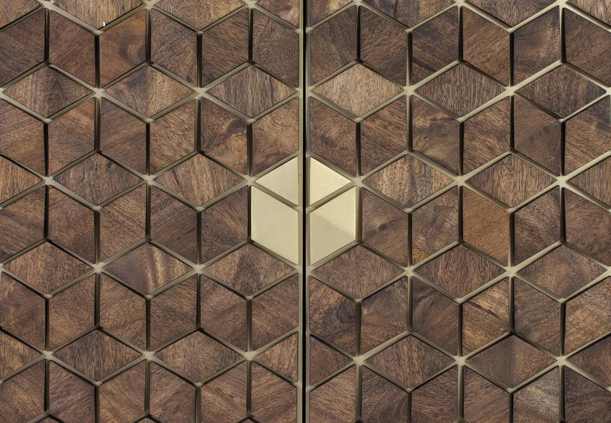 Giner and Colomer - Mango Wood & Metal Showcase With 2 Glass Doors & 2 Wooden Doors