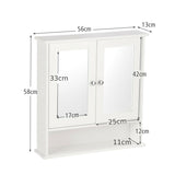 Wooden Hanging Medicine Organizer with Mirror and Adjustable Shelf-White