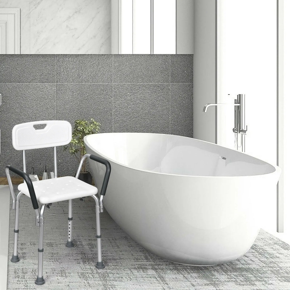 6 Adjustable Height Safety Bathtub Shower Chair with 330lbs Large Weight Capacity