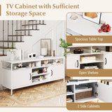 147 cm Industrial TV Stand with Adjustable Shelf for TVs up to 65 Inch-White