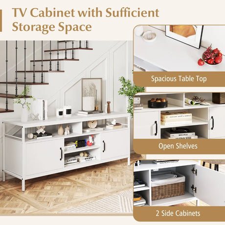 147 cm Industrial TV Stand with Adjustable Shelf for TVs up to 65 Inch-White