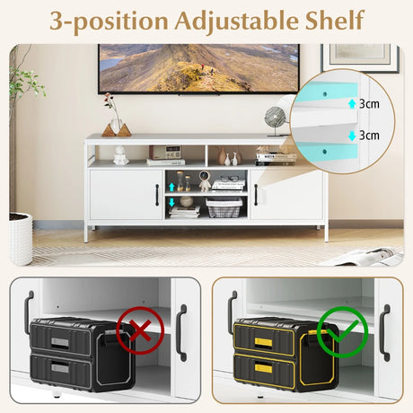 147 cm Industrial TV Stand with Adjustable Shelf for TVs up to 65 Inch-White