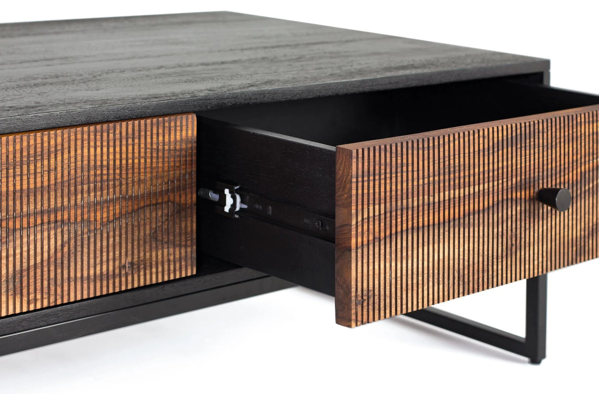 Giner and Colomer - 2-Drawer Rosewood & Mango Wood Coffee Table With Metal Base