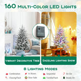 147/186 Flocked Christmas Tree with 8 Lighting Modes-S