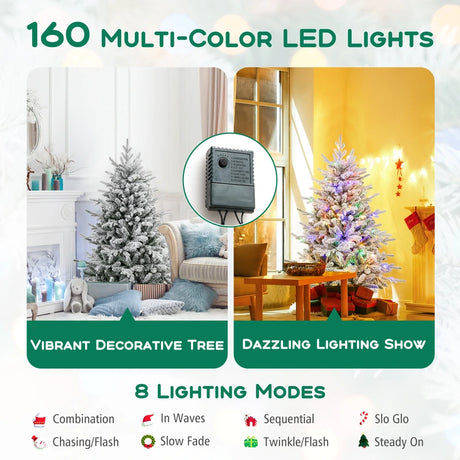 147/186 Flocked Christmas Tree with 8 Lighting Modes-S