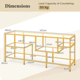 58 Inch TV Console Table with Tempered Glass Shelves for Living Room-Gold