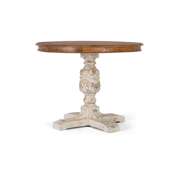 Giner and Colomer - Round Mango Wood Dining Table With White Patinated Leg & Brown Top