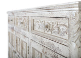 Giner and Colomer - Crackled White Mango Wood Sideboard With 3 Hand-Carved Doors