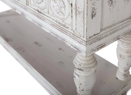 Giner and Colomer - Mango Wood Console With 3 Hand-Carved Doors & Turned Legs