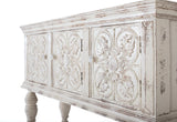 Giner and Colomer - Mango Wood Console With 3 Hand-Carved Doors & Turned Legs