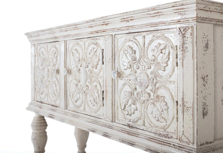 Giner and Colomer - Mango Wood Console With 3 Hand-Carved Doors & Turned Legs