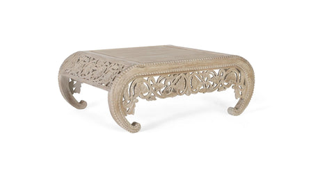 Giner and Colomer - Whitewashed Hand-Carved Mango Wood Coffee Table