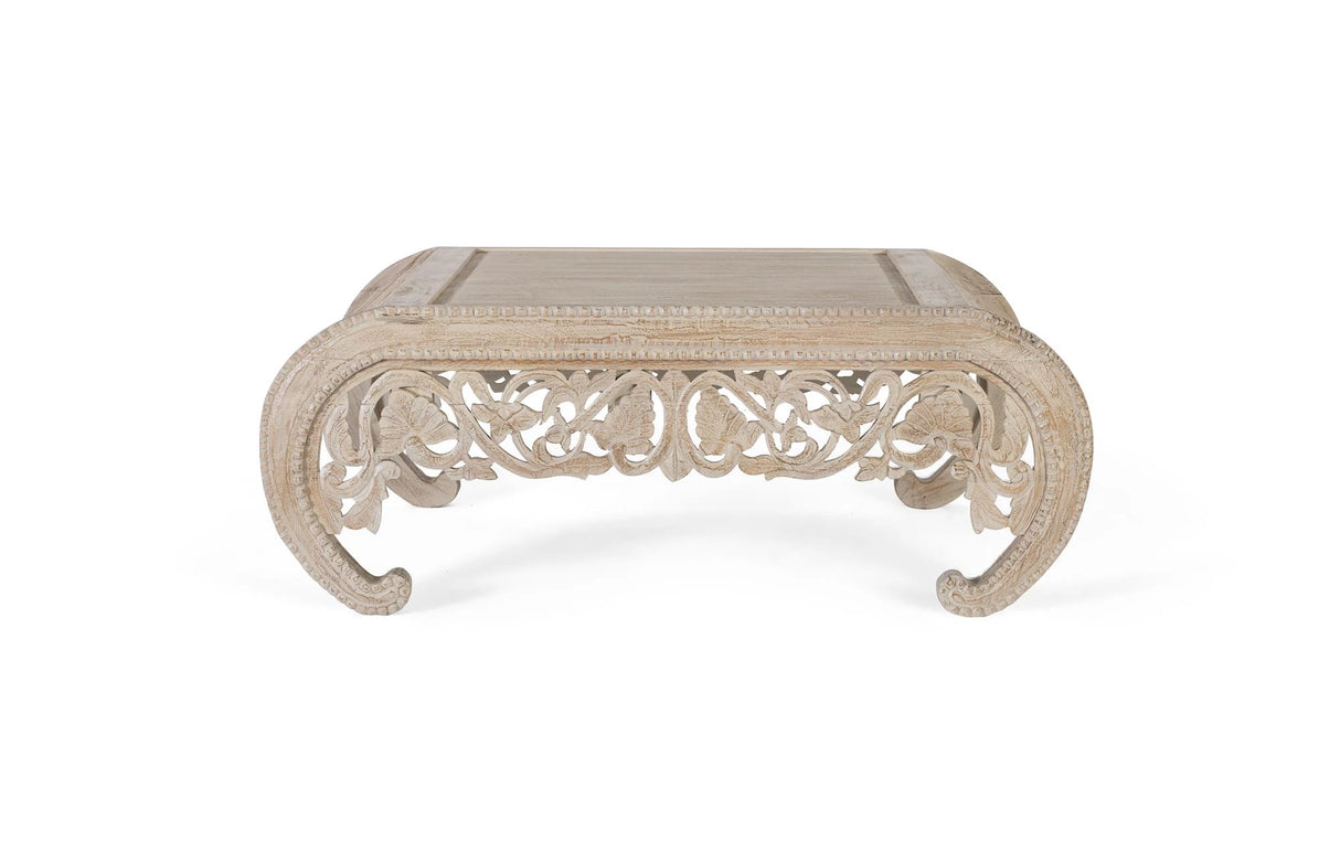 Giner and Colomer - Whitewashed Hand-Carved Mango Wood Coffee Table