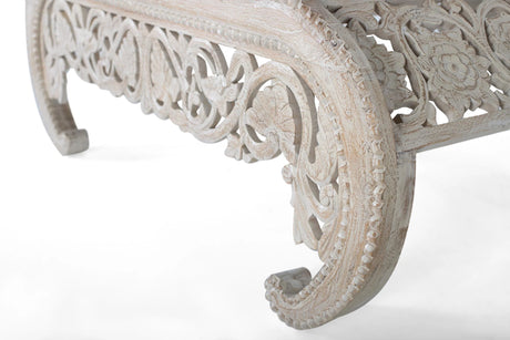 Giner and Colomer - Whitewashed Hand-Carved Mango Wood Coffee Table