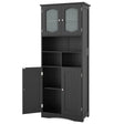 58.5 Inch Freestanding Linen Bathroom Storage Cabinet with Frost Glass Doors-Black