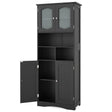 58.5 Inch Freestanding Linen Bathroom Storage Cabinet with Frost Glass Doors-Black