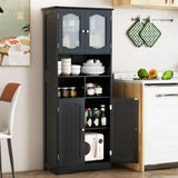 58.5 Inch Freestanding Linen Bathroom Storage Cabinet with Frost Glass Doors-Black