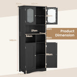 58.5 Inch Freestanding Linen Bathroom Storage Cabinet with Frost Glass Doors-Black