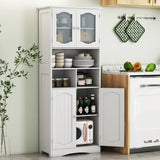 58.5 Inch Freestanding Linen Bathroom Storage Cabinet with Frost Glass Doors-White