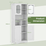58.5 Inch Freestanding Linen Bathroom Storage Cabinet with Frost Glass Doors-White