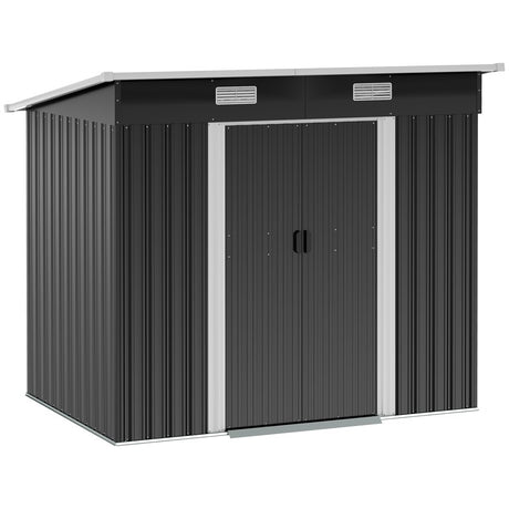 Outsunny 7 x 4ft Outdoor Storage Shed with Foundation Kit, Lean to Metal Garden Shed for Log, Rubbish Bin, Tool, Lawnmower, Bike, Patio and Lawn Use, Black