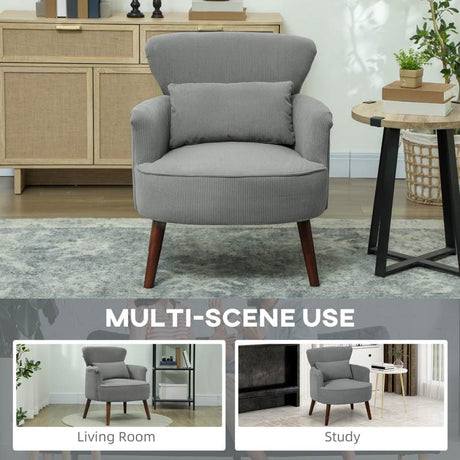 HOMCOM Corduroy Retro Accent Chair - Light Grey