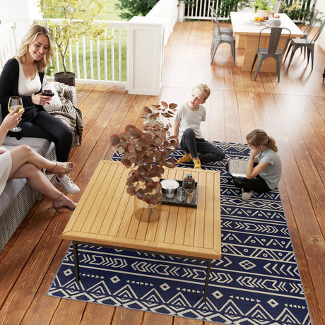 Outsunny Reversible Outdoor Rug with Carry Bag, Waterproof Plastic Straw Mat for Garden, Deck, RV, Picnic, Beach, Camping, 182 x 274cm, Dark Blue and White