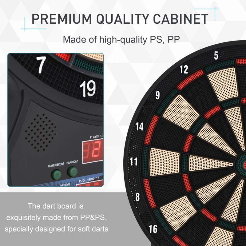 HOMCOM Electronic Hanging Dartboard LED Digital Score Set 27 Games and 202 Variations with 12 Soft Tip Darts