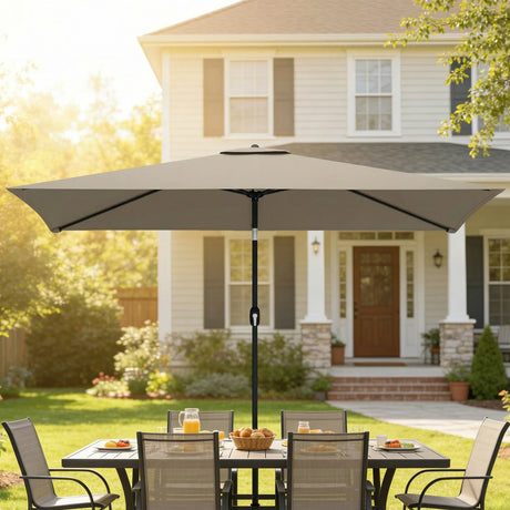 Outsunny Garden Parasol, Parasol Umbrella with Crank Handle, Tilt Function, Polyester Canopy, Khaki