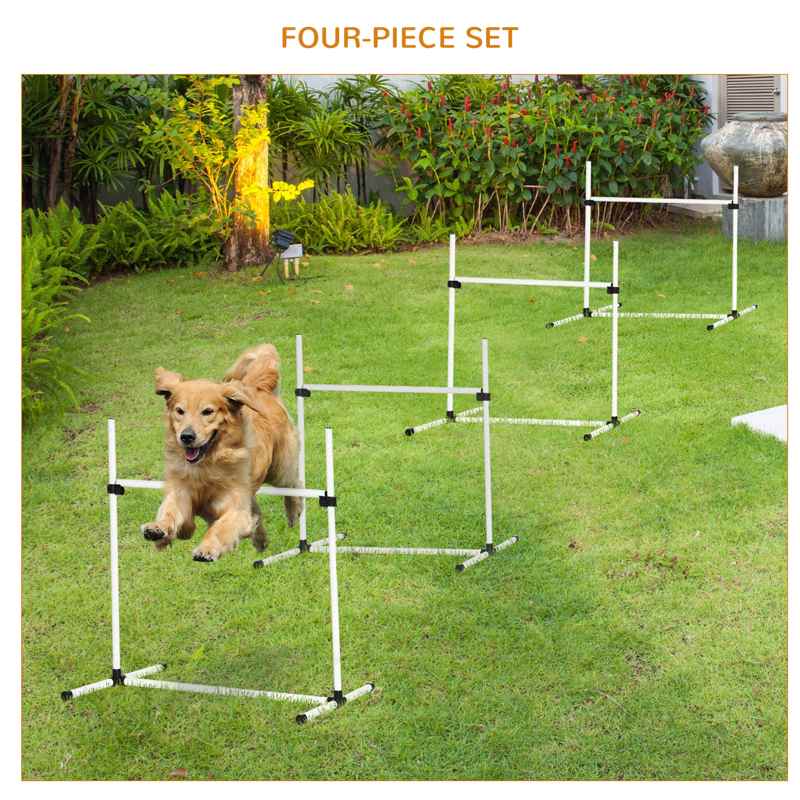 PawHut Dog Agility Equipment Training Height Adjustable Jumps Hurdle 4 Pieces with Carrying Bag for Outdoor