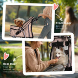 PawHut Pet Stroller for Small Miniature Dogs Cats Foldable Travel Carriage with Wheels Zipper Entry Cup Holder Storage Basket Brown