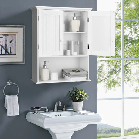 Multi-Purpose Wall Cabinet Storage with 2-Door for Bathroom White