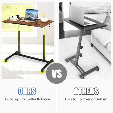 Height Adjustable Laptop Table with Wheels for Home and Office-Coffee