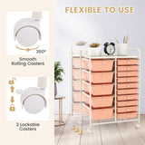 15-Drawer Utility Rolling Organizer Cart Multi-Use Storage-Peach