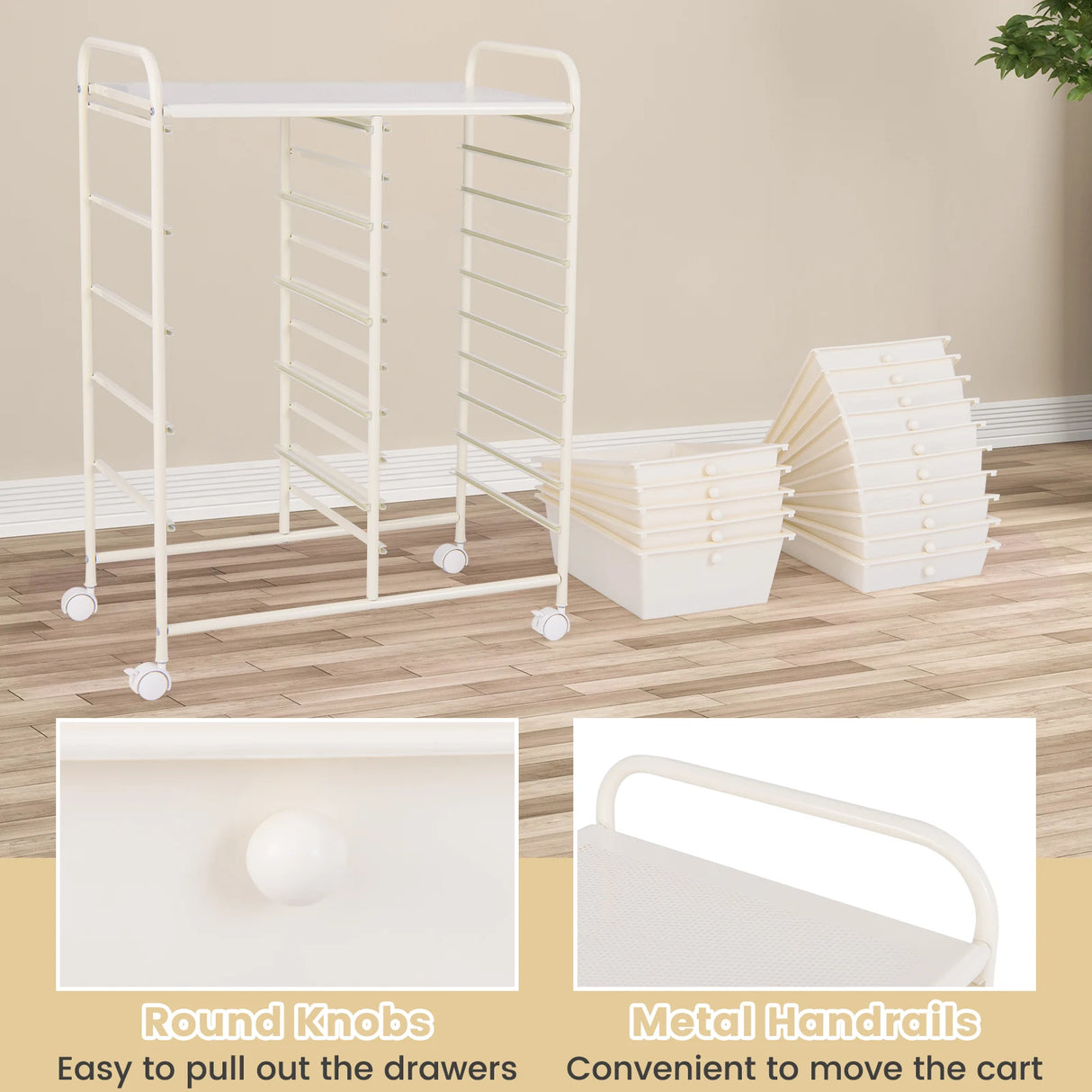 15-Drawer Utility Rolling Organizer Cart Multi-Use Storage-White