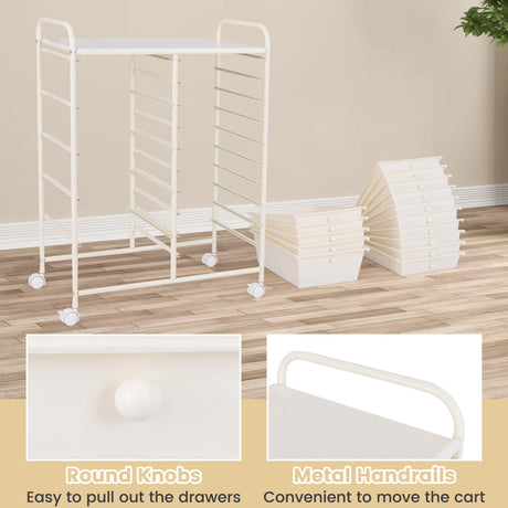 15-Drawer Utility Rolling Organizer Cart Multi-Use Storage-White