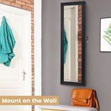 Lockable Wall Door Mounted Mirror Jewelry Cabinet with LED Lights-Black
