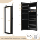 Lockable Wall Door Mounted Mirror Jewelry Cabinet with LED Lights-Black