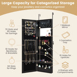Lockable Wall Door Mounted Mirror Jewelry Cabinet with LED Lights-Black
